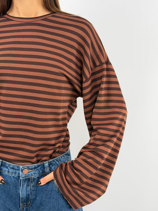 Maglia a Righe Marrone con Arricciatura