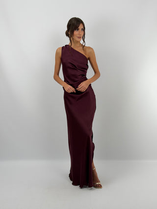 Abito Satin Monospalla Burgundy
