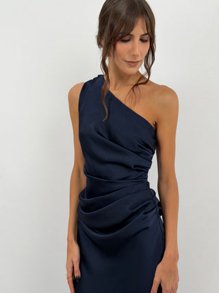 Abito Satin Monospalla Blu