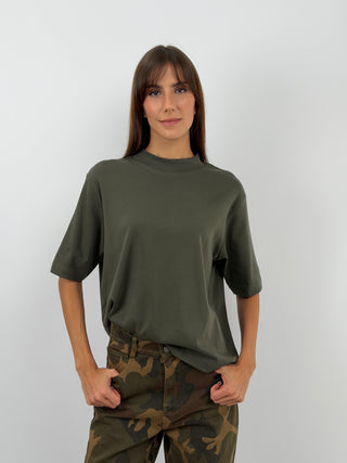 T-Shirt in Cotone con Manica Ampia Verde Militare
