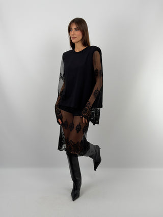 Black Top with Tulle Sleeves - Lumina