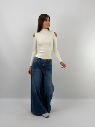 Cream Cut Out Knit Top