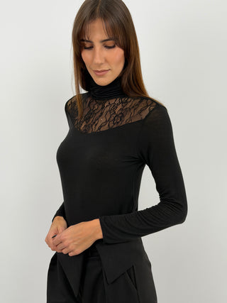 Black Ultralight Cashmere Sweater with Lace
