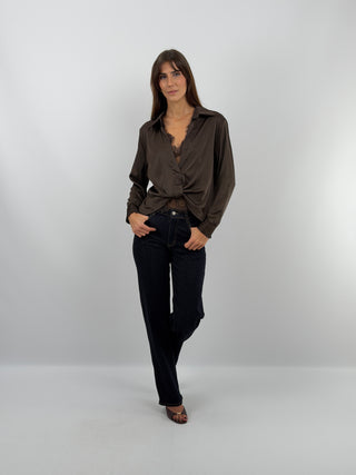 Blusa con Pizzo Marrone