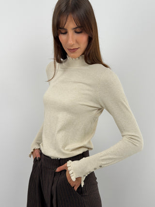 Cream Turtleneck with Ruffles