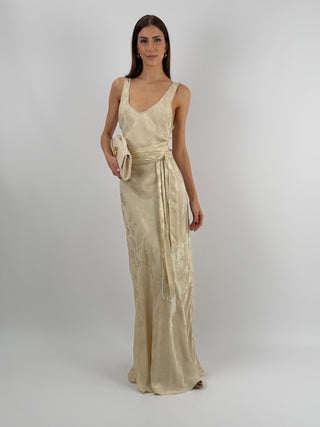 Abito Lungo Jacquard Beige Lumina