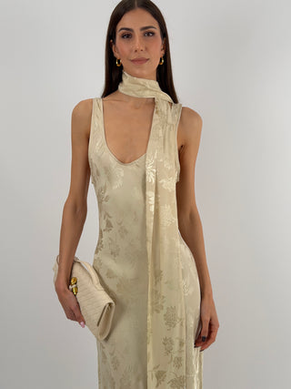 Abito Lungo Jacquard Beige Lumina