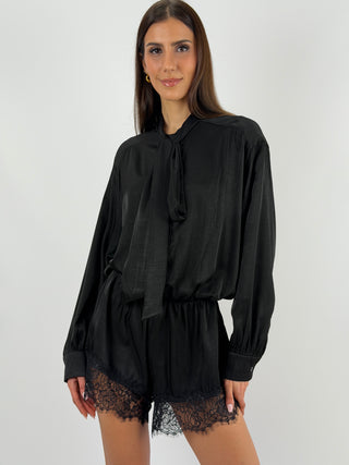 Abito Tutina Lumina in Tessuto Satin Nero