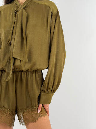 Abito Tutina Lumina in Tessuto Satin Verde Oliva