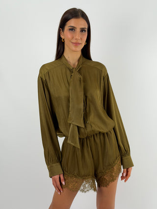 Abito Tutina Lumina in Tessuto Satin Verde Oliva