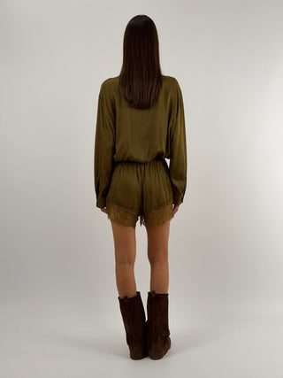 Abito Tutina Lumina in Tessuto Satin Verde Oliva