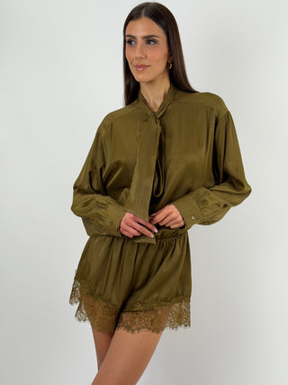 Abito Tutina Lumina in Tessuto Satin Verde Oliva