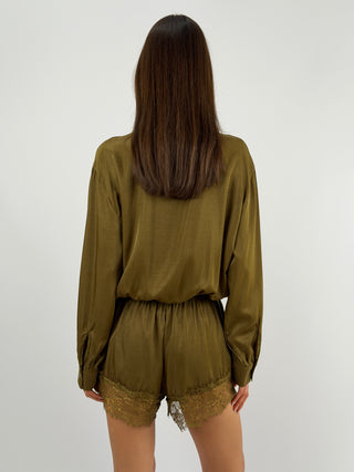 Abito Tutina Lumina in Tessuto Satin Verde Oliva