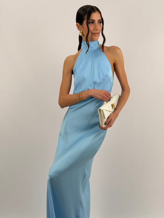 Abito Lungo Halter Azzurro