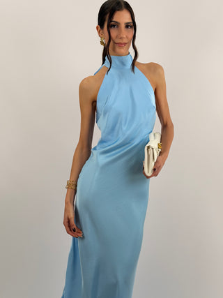 Abito Lungo Halter Azzurro