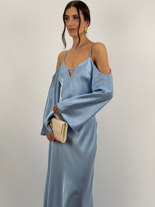 Abito Lungo con Spalle Scoperte Azzurro