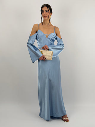 Abito Lungo con Spalle Scoperte Azzurro