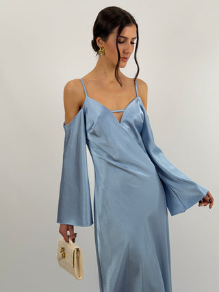 Abito Lungo con Spalle Scoperte Azzurro