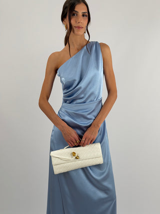 Abito Lungo Monospalla con Spacco Azzurro Polvere