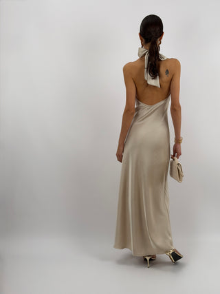Abito Lungo Halter Beige