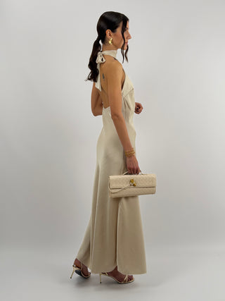 Abito Lungo Halter Beige