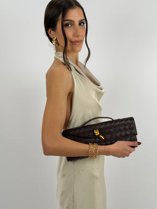 Abito Lungo Halter con Scollo Morbido Beige