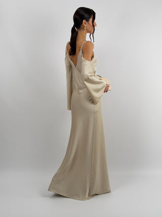 Abito Lungo con Spalle Scoperte Beige