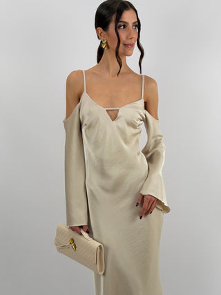 Abito Lungo con Spalle Scoperte Beige