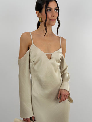 Abito Lungo con Spalle Scoperte Beige