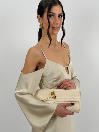 Abito Lungo con Spalle Scoperte Beige