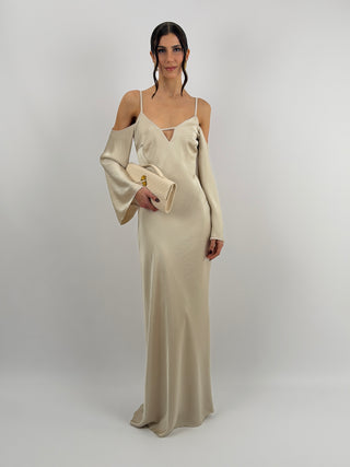 Abito Lungo con Spalle Scoperte Beige