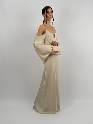 Abito Lungo con Spalle Scoperte Beige