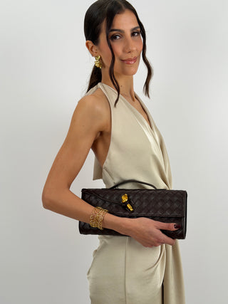 Abito Lungo Scollo a V con Drappeggio Beige