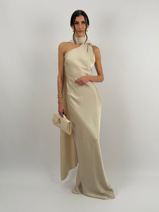 Abito Lungo Monospalla Beige
