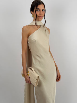 Abito Lungo Monospalla Beige