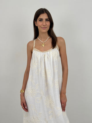 Abito Lungo con Ricami Corinne Bianco