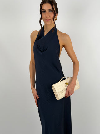 Abito Lungo Halter con Scollo Morbido Blu