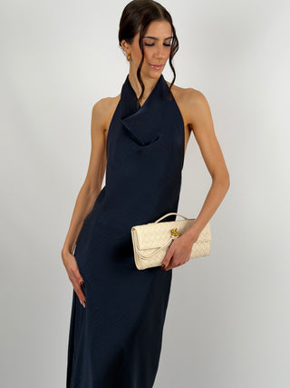 Abito Lungo Halter con Scollo Morbido Blu