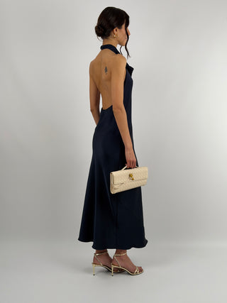Abito Lungo Halter con Scollo Morbido Blu