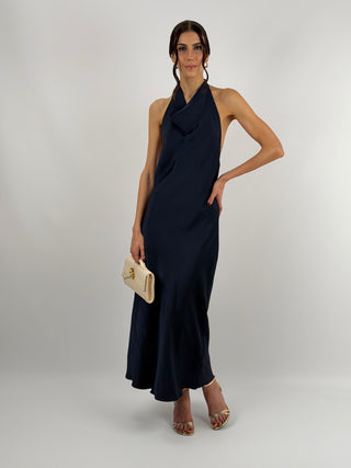 Abito Lungo Halter con Scollo Morbido Blu