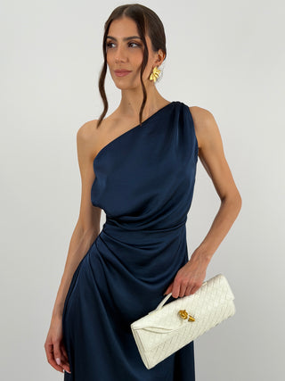 Abito Lungo Monospalla con Spacco Blu