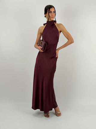 Abito Lungo Halter Burgundy