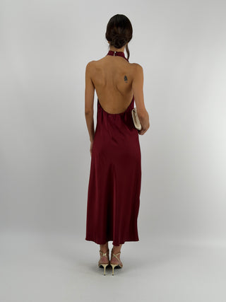 Abito Lungo Halter con Scollo Morbido Burgundy
