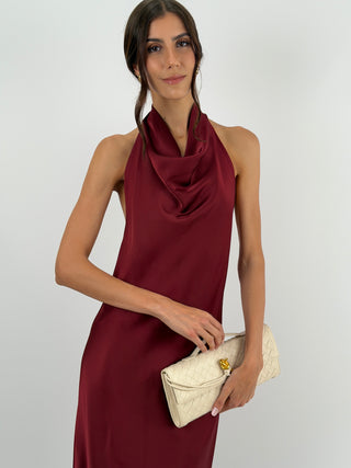 Abito Lungo Halter con Scollo Morbido Burgundy