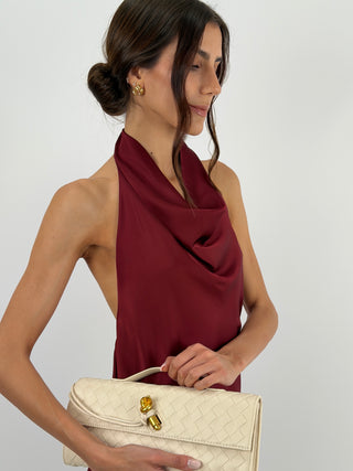 Abito Lungo Halter con Scollo Morbido Burgundy