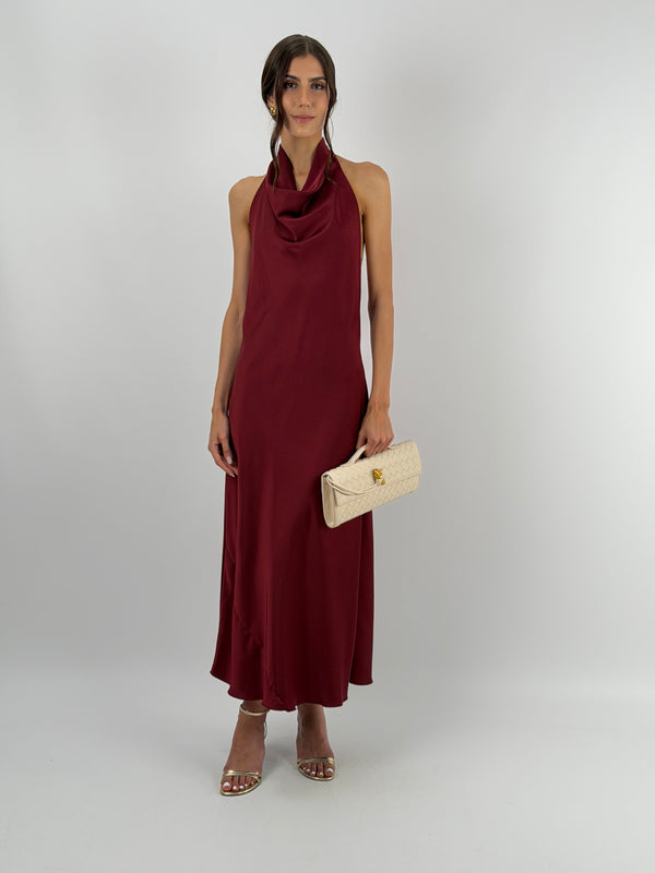 Abito Lungo Halter con Scollo Morbido Burgundy