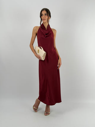 Abito Lungo Halter con Scollo Morbido Burgundy