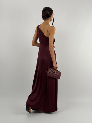 Abito Lungo Monospalla con Spacco Burgundy