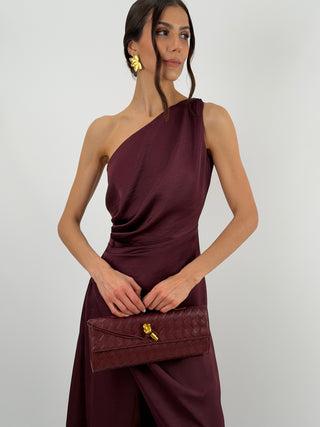 Abito Lungo Monospalla con Spacco Burgundy