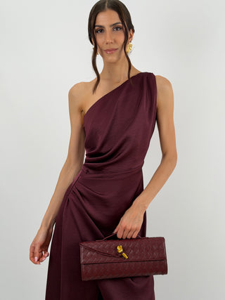 Abito Lungo Monospalla con Spacco Burgundy